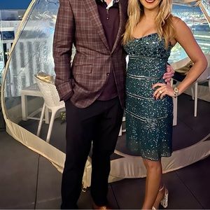 AIDAN MATTOX Spaghetti Strap Green Sequin bejeweled Cocktail Dress Size 2